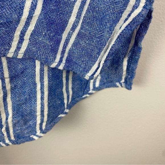 JACHS Girlfriend Blue White Striped Linen Blend Tie Front Shirt Medium - Picture 9 of 11